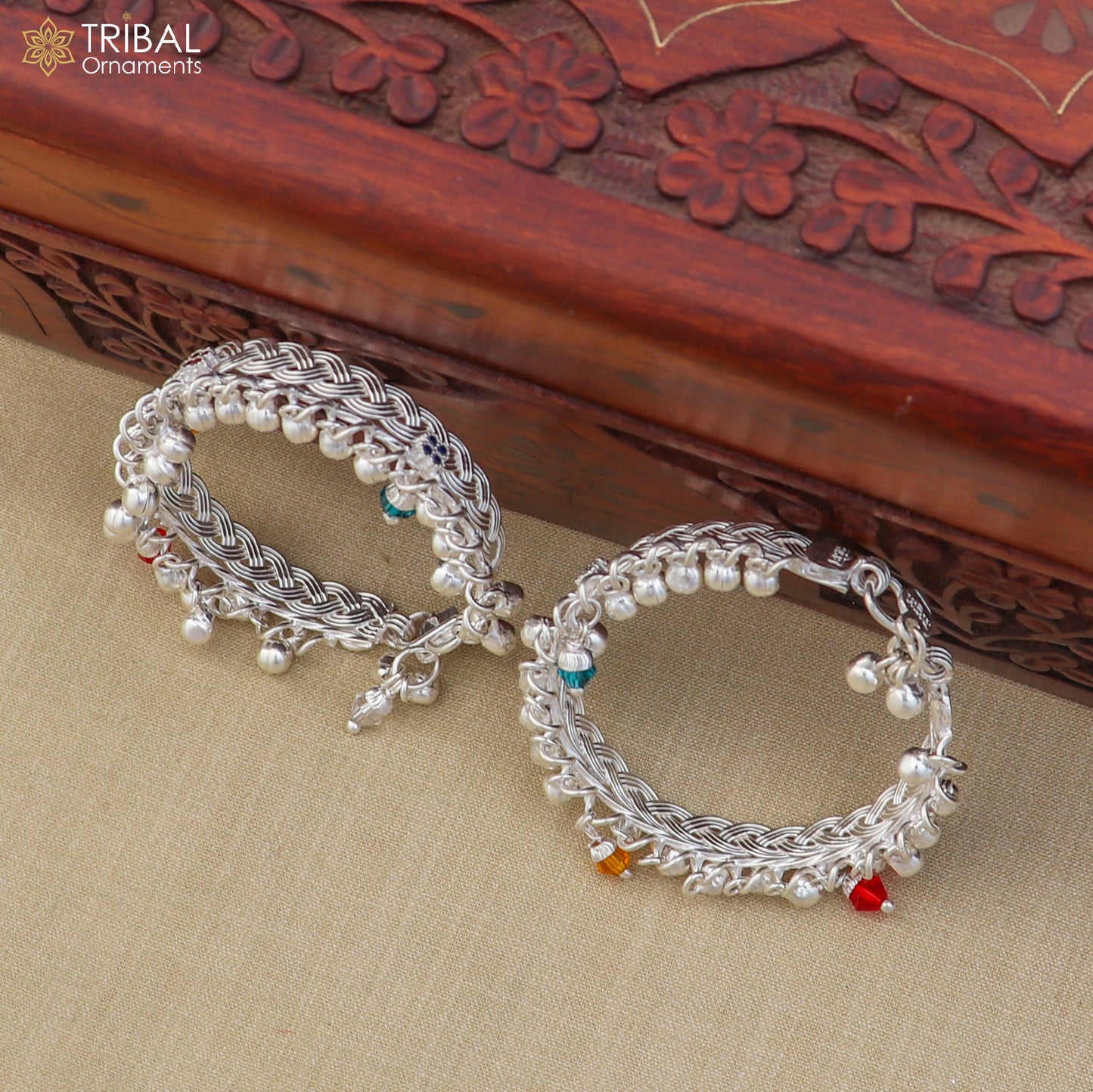 Sterling silver baby anklet by TRIBAL ORNAMENTS, customizable kids ankle bracelet with jingling charms and delicate design.