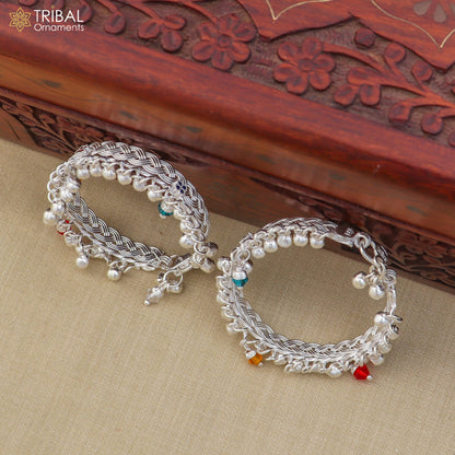 Sterling silver baby anklet by TRIBAL ORNAMENTS, customizable kids ankle bracelet with jingling charms and delicate design.