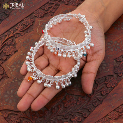 925 Sterling silver customized baby anklets, Best gifting kids fancy jingling ankle bracelet ank765 - TRIBAL ORNAMENTS