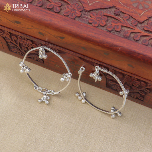 Sterling silver customized baby anklet with jingle bells, delicate design, perfect for kids' jewelry from TRIBAL ORNAMENTS.