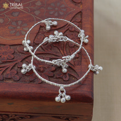 925 Sterling silver customized baby anklet with jingling charms, perfect for kids' jewelry from TRIBAL ORNAMENTS.