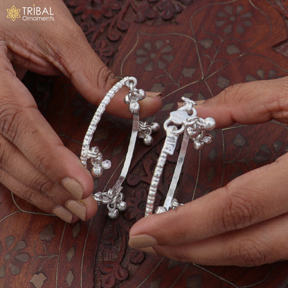 925 Sterling silver customized baby anklet with jingling charms, kids' fancy ankle bracelet by TRIBAL ORNAMENTS.