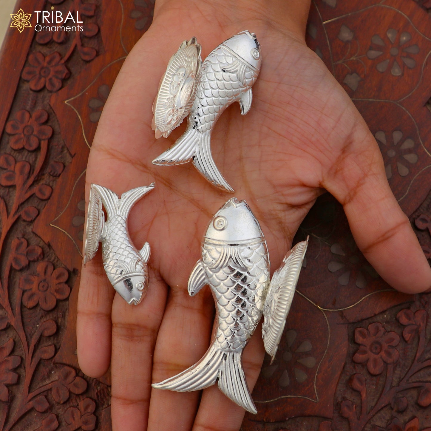 925 sterling silver Lord Vishnu Matsya fish pendant, detailed design for prosperity and good luck, by TRIBAL ORNAMENTS