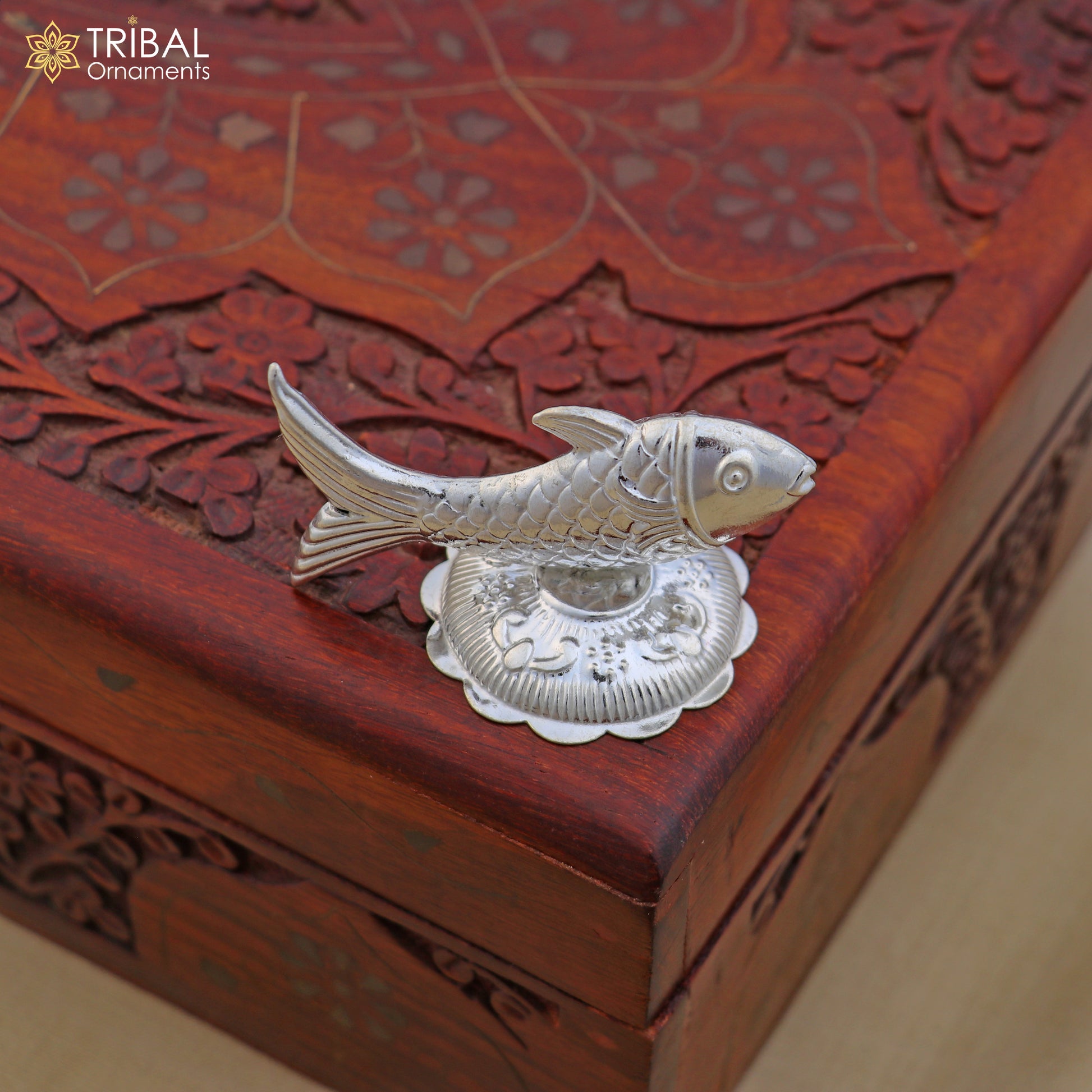 925 sterling silver Lord Vishnu Matsya fish pendant, detailed design for prosperity and good luck, crafted by TRIBAL ORNAMENTS