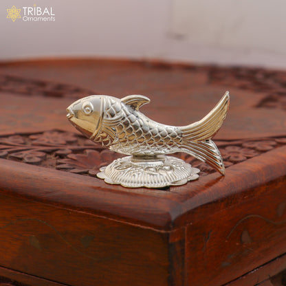 925 sterling silver fish depicting Lord Vishnu's Matsya avatar, a silver puja fish symbolizing prosperity and good luck.