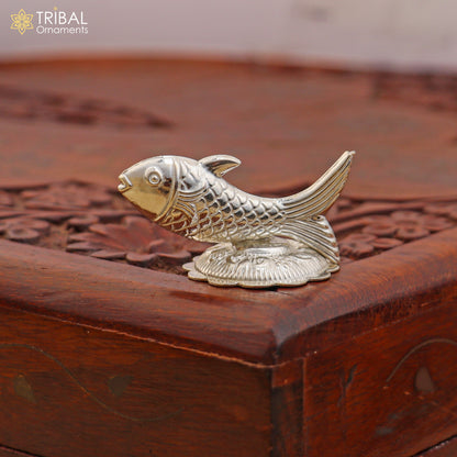 925 sterling silver fish depicting Lord Vishnu's Matsya avatar, a traditional silver puja fish for prosperity and good luck.