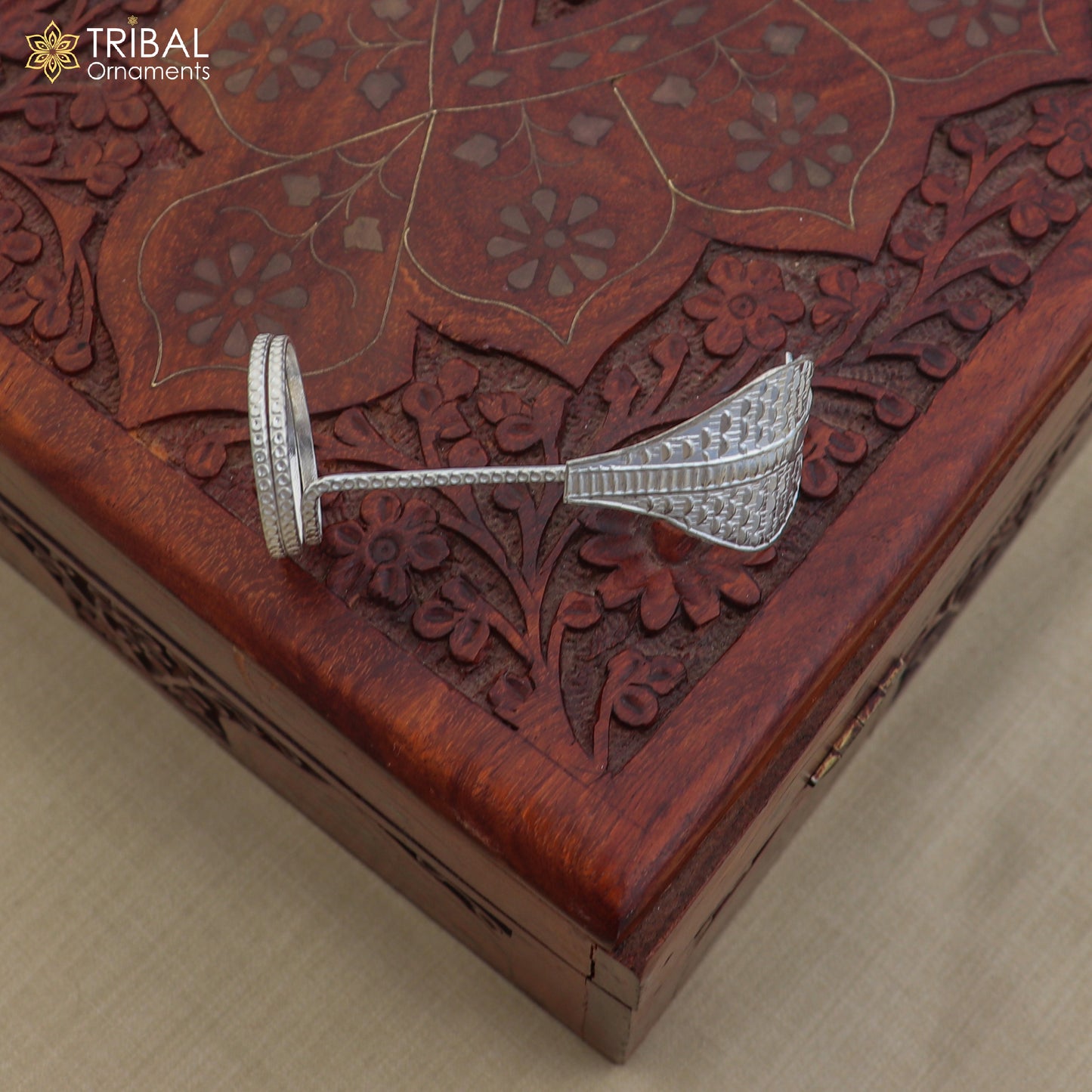 925 sterling silver Shiva snake ornament for puja and worship, detailed tribal design for Diwali religious rituals.