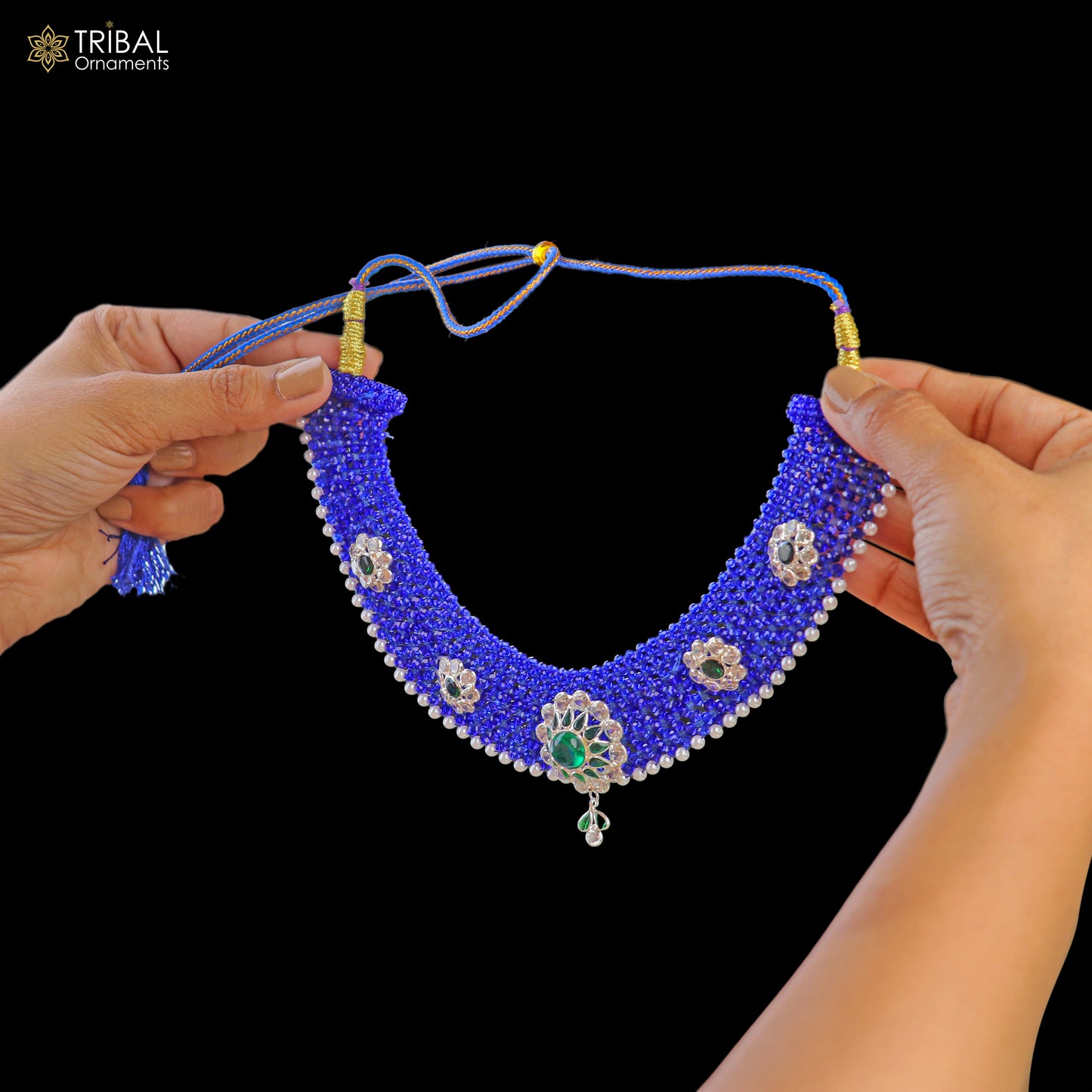 Indian traditional cultural design silver blue choker necklace set jewelry set801