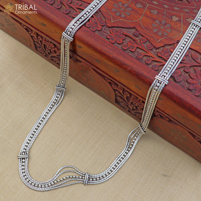Sterling silver adjustable vintage belly chain with multi-line design, traditional saree waist chain by TRIBAL ORNAMENTS.