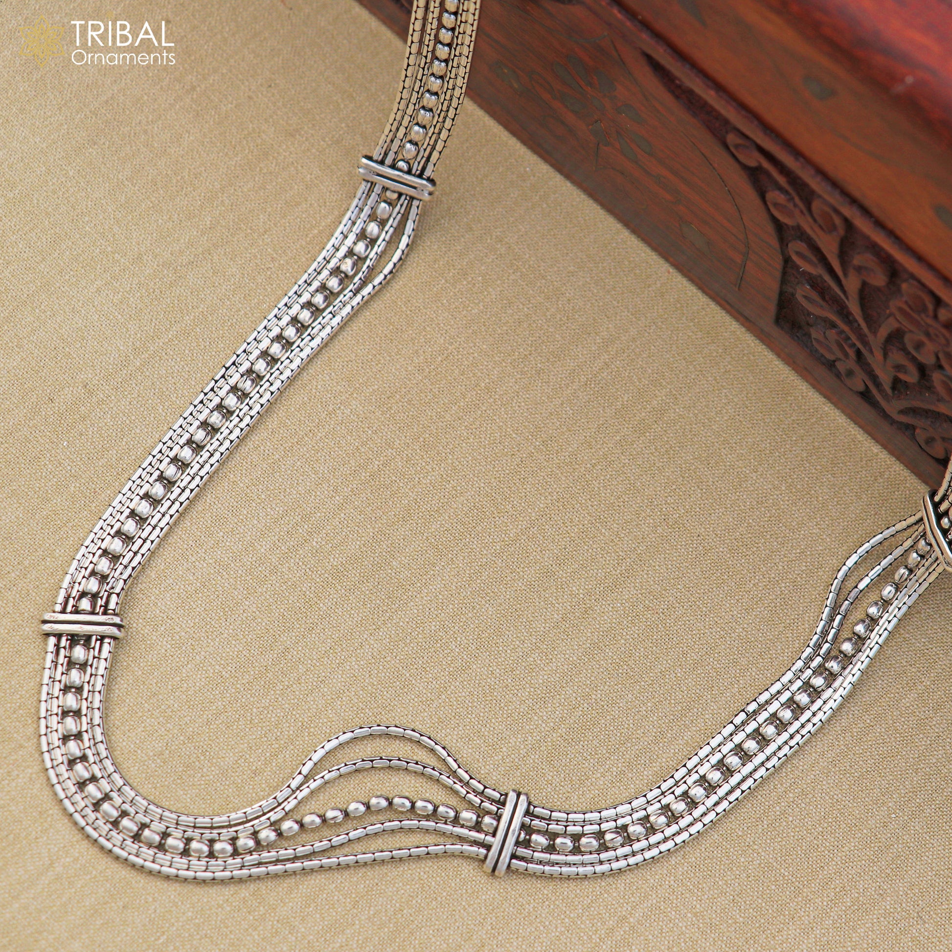 Sterling silver adjustable vintage belly chain with multi-line design, traditional saree waist chain by Tribal Ornaments.