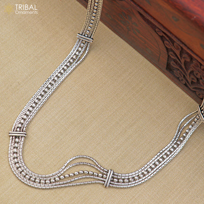 Sterling silver adjustable vintage belly chain with multi-line design, traditional saree waist chain by Tribal Ornaments.