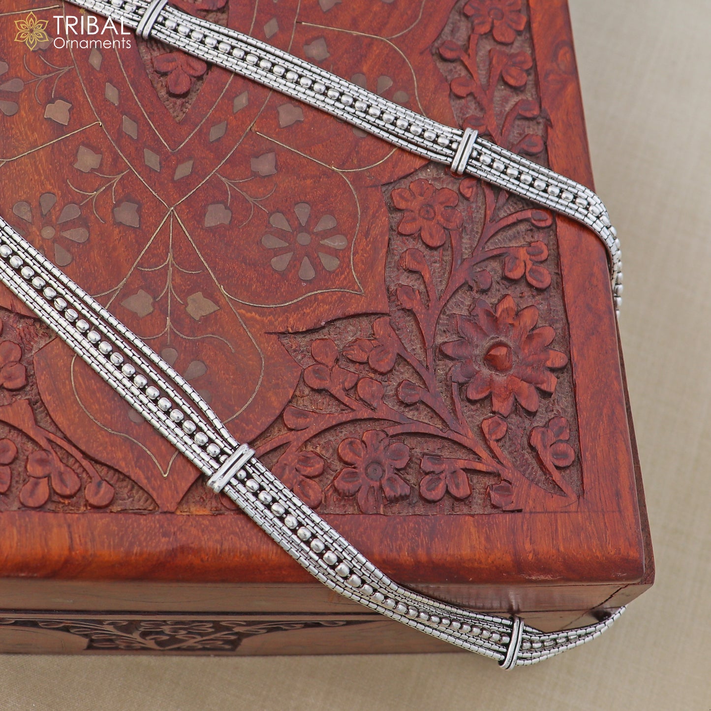 925 Sterling silver vintage-style adjustable belly chain with multiline design, ideal as a saree or waist chain by TRIBAL ORNAMENTS