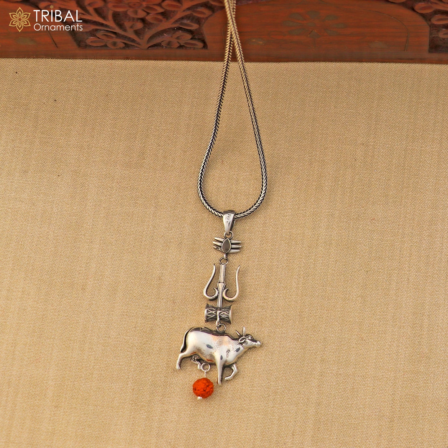 925 sterling silver Shiva trident with damru or Nandi  Pendant varanasi  jewellery nsp1105 - TRIBAL ORNAMENTS