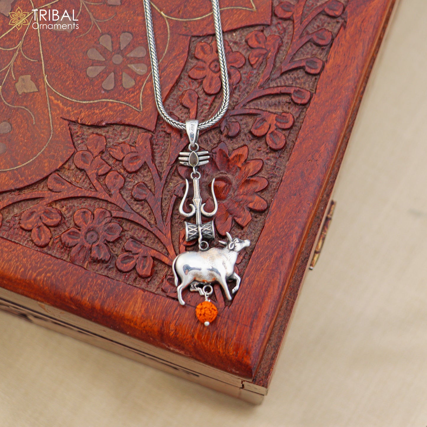 925 sterling silver Shiva trident with damru or Nandi  Pendant varanasi  jewellery nsp1105 - TRIBAL ORNAMENTS