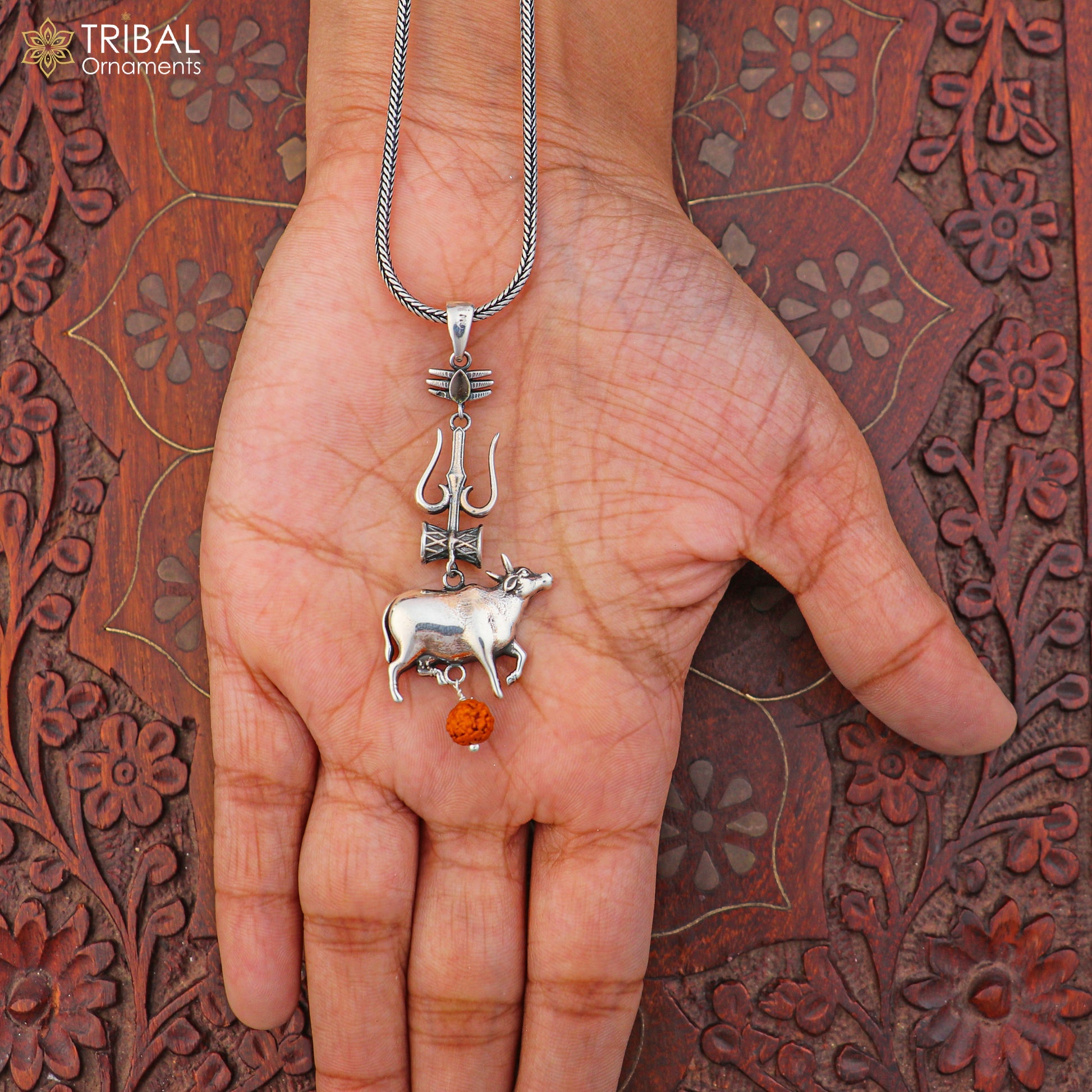 925 sterling silver Shiva trident with damru or Nandi  Pendant varanasi  jewellery nsp1105 - TRIBAL ORNAMENTS