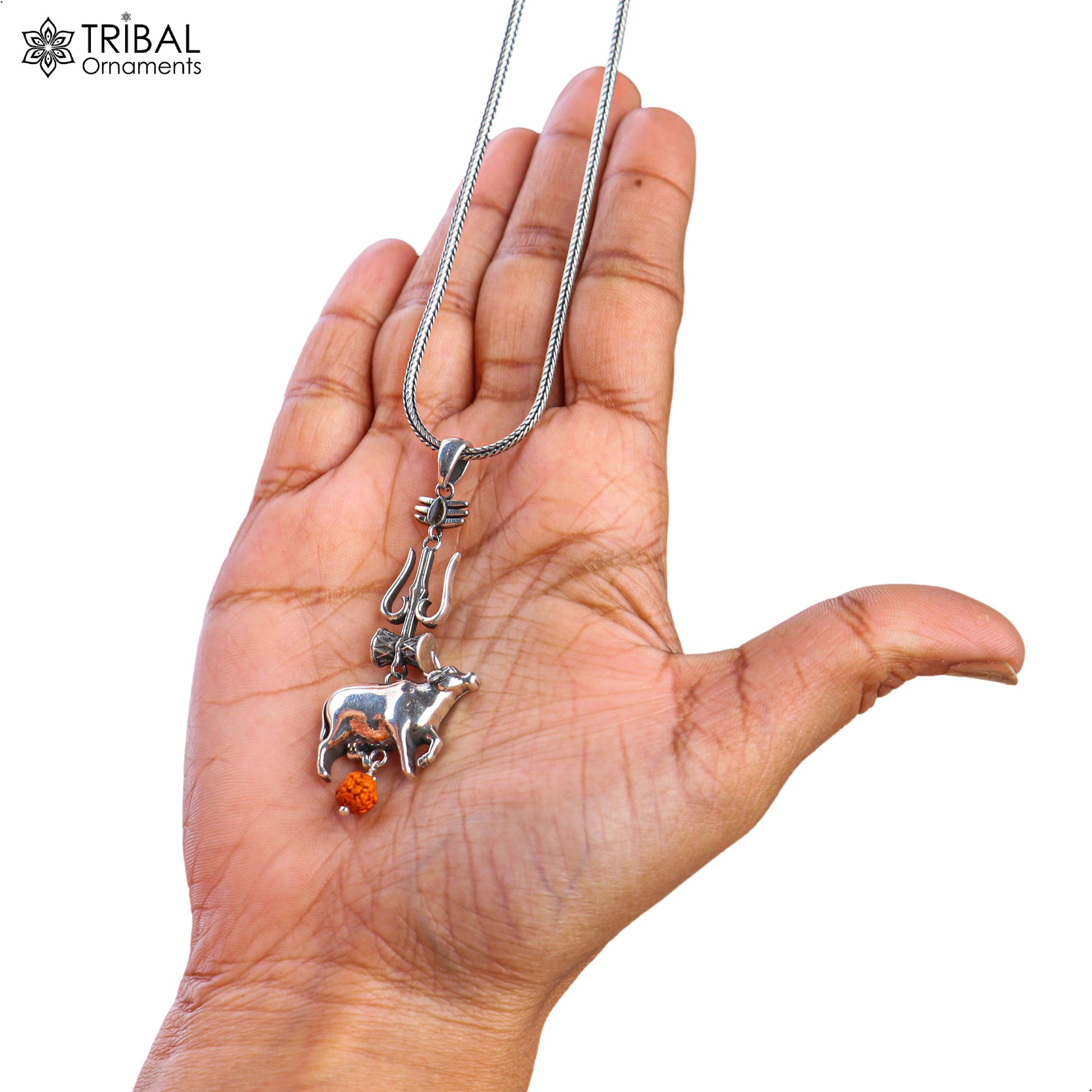 925 sterling silver Shiva trident with damru or Nandi  Pendant varanasi  jewellery nsp1105 - TRIBAL ORNAMENTS