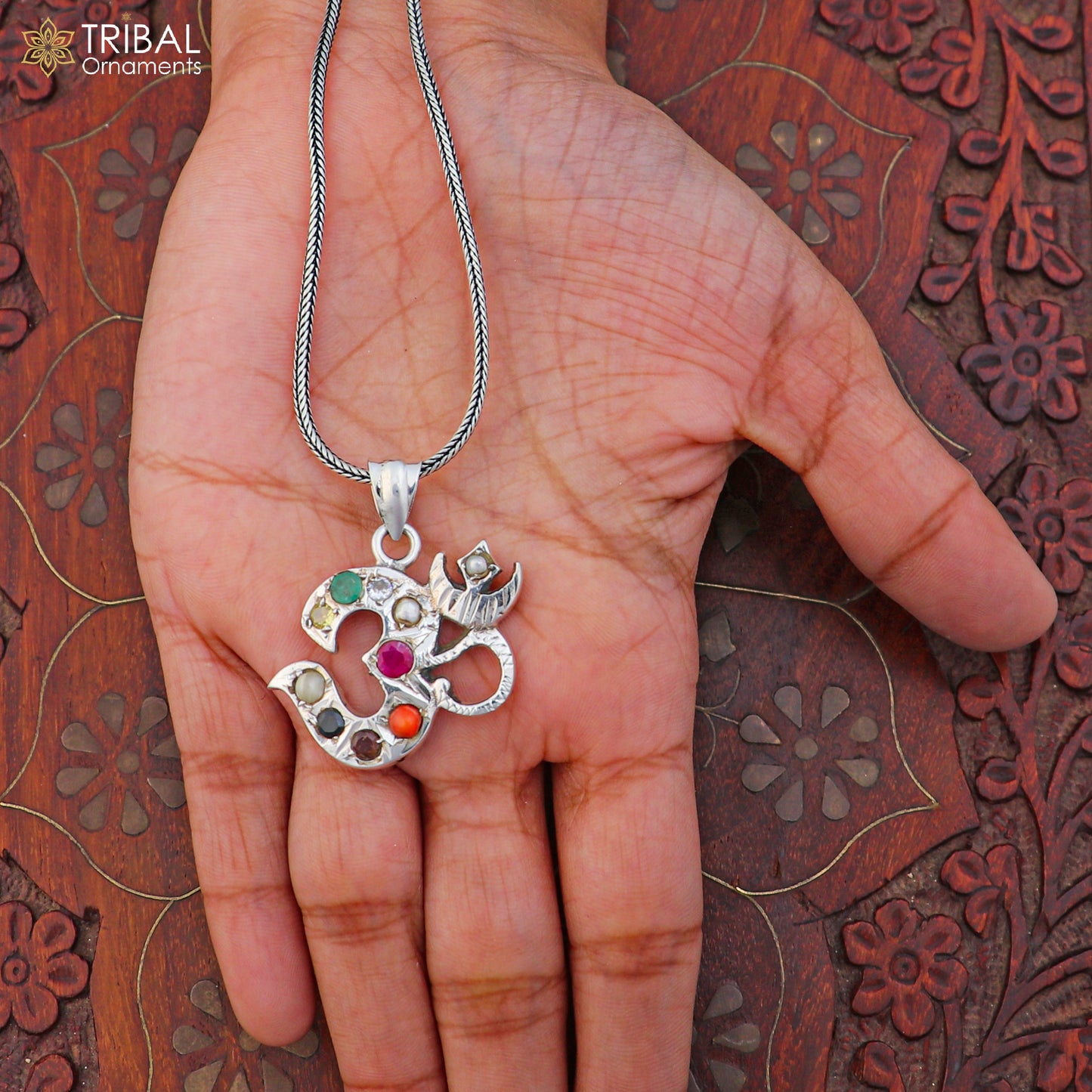 925 sterling silver Navaratnam style Om Pendant jewellery nsp1107 - TRIBAL ORNAMENTS