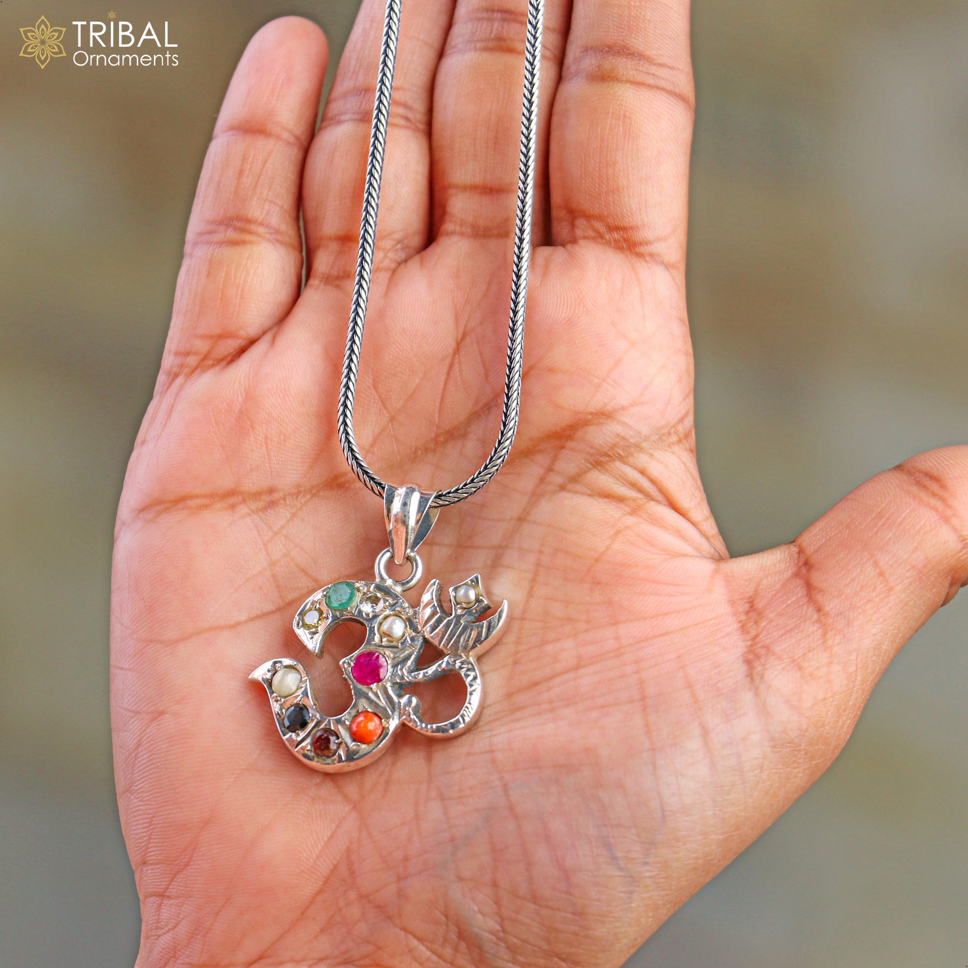 925 sterling silver Navaratnam style Om Pendant jewellery nsp1107 - TRIBAL ORNAMENTS