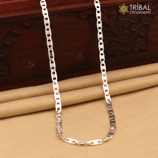 20" 3MM 925 sterling silver handmade solid fancy stylish silver chain necklace curb cuban chain best gifting jewelry from India ch245