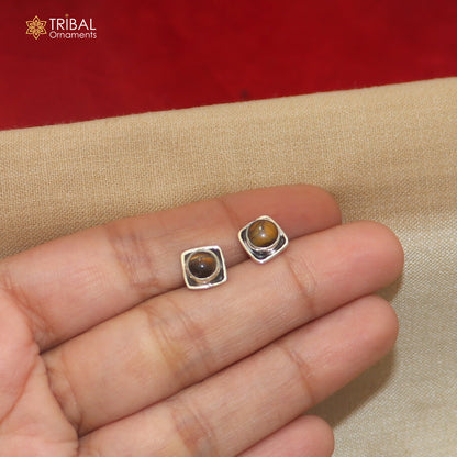 925 sterling silver brown stone stud earring best jewelry er395