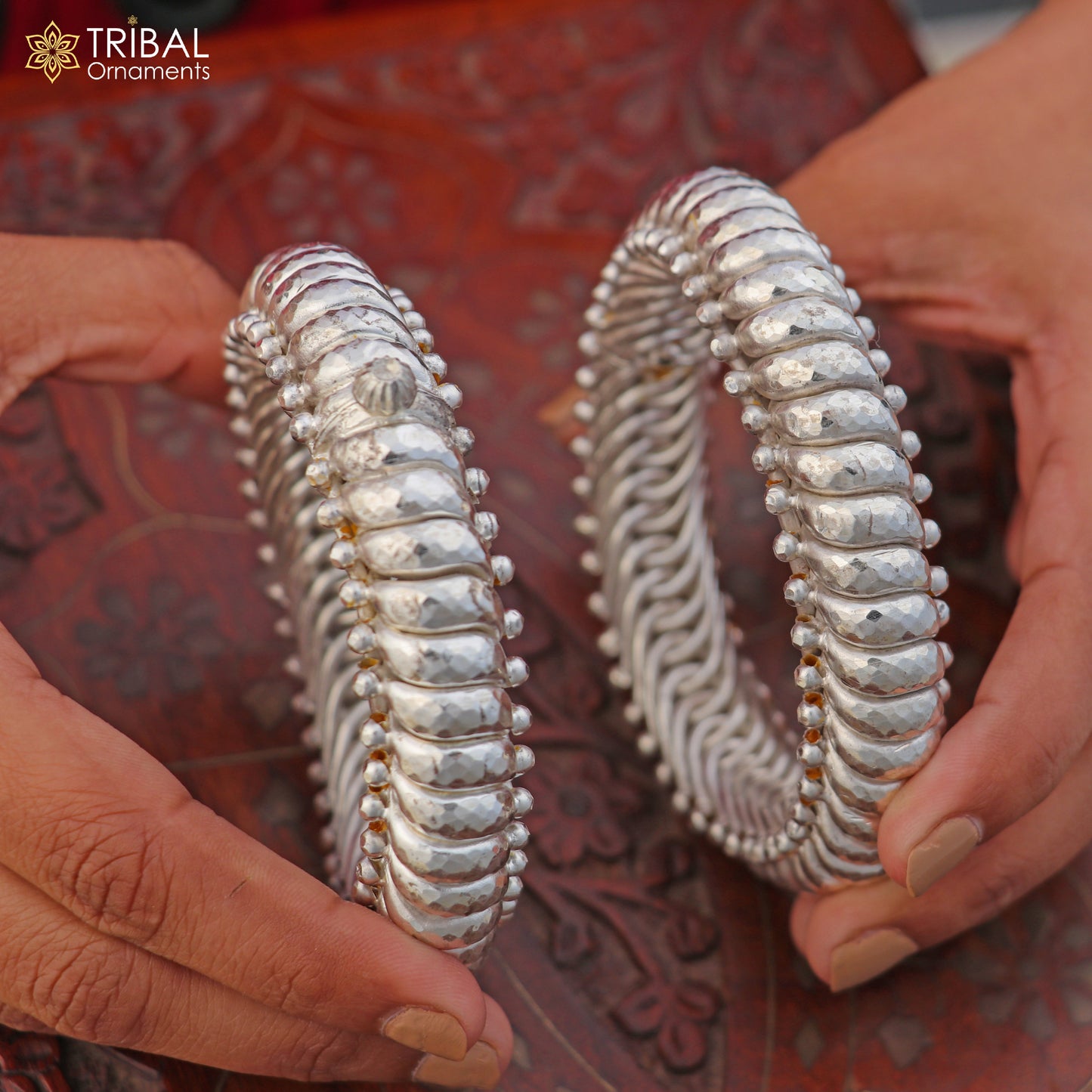 Sterling silver vintage spiral sutli design bangle bracelet by TRIBAL ORNAMENTS, showcasing intricate craftsmanship and customizable jewelry features.