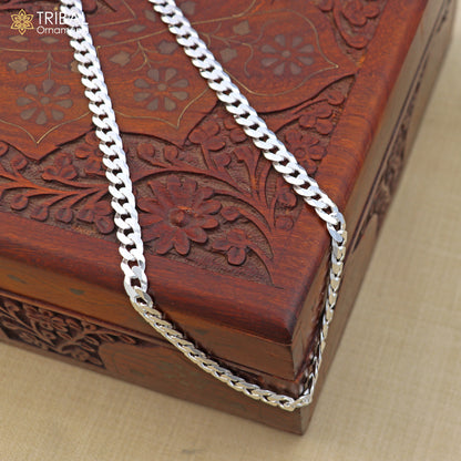 925 sterling silver Cuban link chain necklace for men, featuring a solid heavy design by TRIBAL ORNAMENTS.