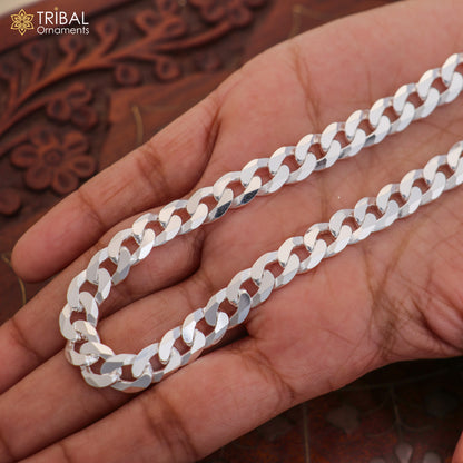 Sterling silver Cuban link chain necklace for men, heavy solid design, TRIBAL ORNAMENTS jewelry, shown in image IMG_3887