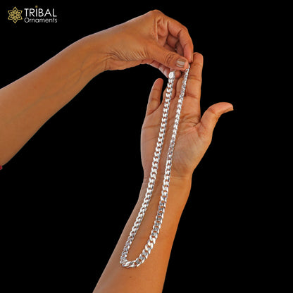 925 sterling silver Cuban link chain necklace for men, featuring a solid heavy design by TRIBAL ORNAMENTS.