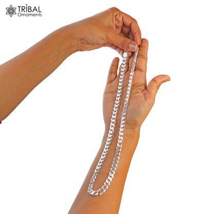 925 sterling silver Cuban link chain necklace for men's jewelry, featuring a solid heavy design by TRIBAL ORNAMENTS.