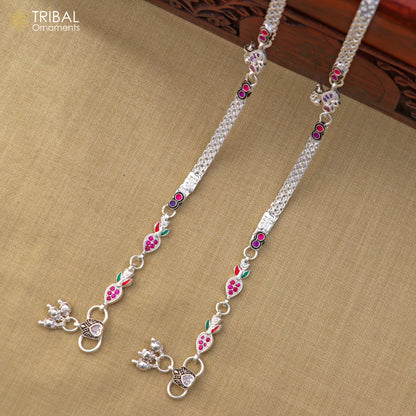 Elegant 10.5-inch sterling silver anklet with intricate design, perfect for daily wear and belly dance jewelry by TRIBAL ORNAMENTS.