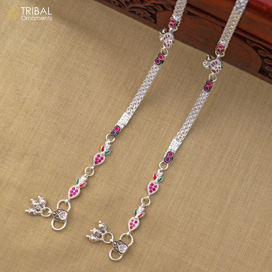 Sterling silver 10.5-inch elegant anklet foot bracelet by TRIBAL ORNAMENTS, ideal for daily wear and belly dance jewelry