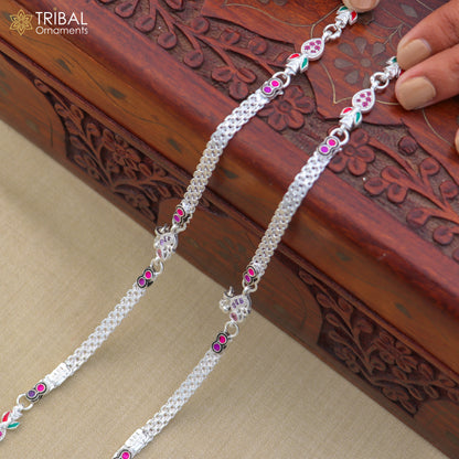 Elegant 10.5-inch sterling silver anklet by TRIBAL ORNAMENTS, featuring intricate designs for daily wear and belly dance jewelry.