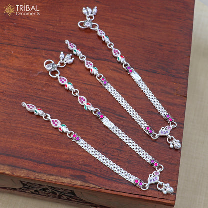 Elegant 10.5-inch sterling silver anklet by TRIBAL ORNAMENTS, featuring intricate designs for daily wear and belly dance jewelry.