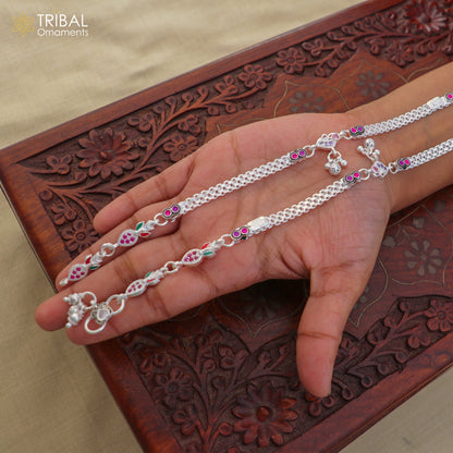 Elegant 10.5-inch sterling silver anklet by TRIBAL ORNAMENTS, featuring intricate designs for daily wear and belly dance jewelry.