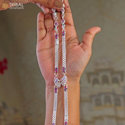 Elegant 10.5-inch sterling silver anklet with intricate design, ideal for daily wear and belly dance jewelry from TRIBAL ORNAMENTS.