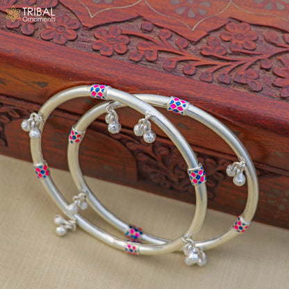 Sterling silver vintage ankle bracelet with jingling charms, customized design, tribal ornament jewelry, stylish foot jewelry.