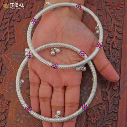 Sterling silver vintage ankle bracelet with jingling charms, stylish tribal design, customized jewelry from TRIBAL ORNAMENTS.