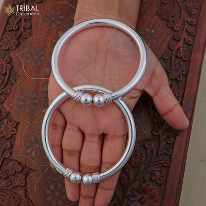 Sterling silver tribal bangle with stylish ball design, customized jewelry by TRIBAL ORNAMENTS, traditional tribal Kada bracelet.