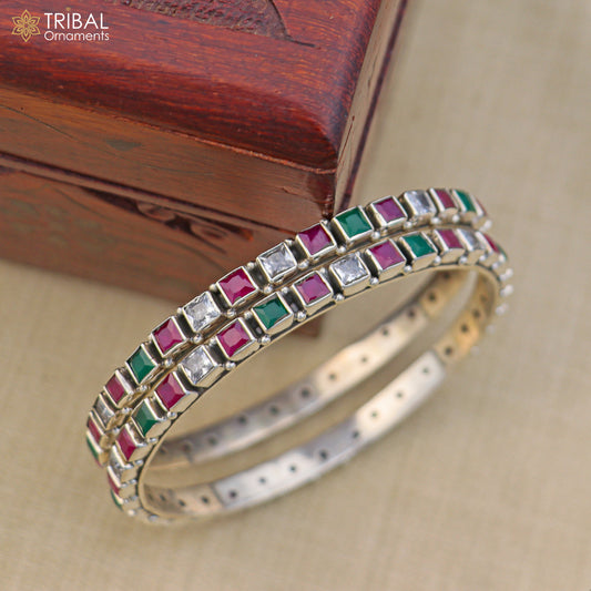 925 sterling silver stylish cut stone bangle bracelet jewelry ba445