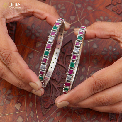 925 sterling silver stylish cut stone bangle bracelet jewelry ba445 - TRIBAL ORNAMENTS