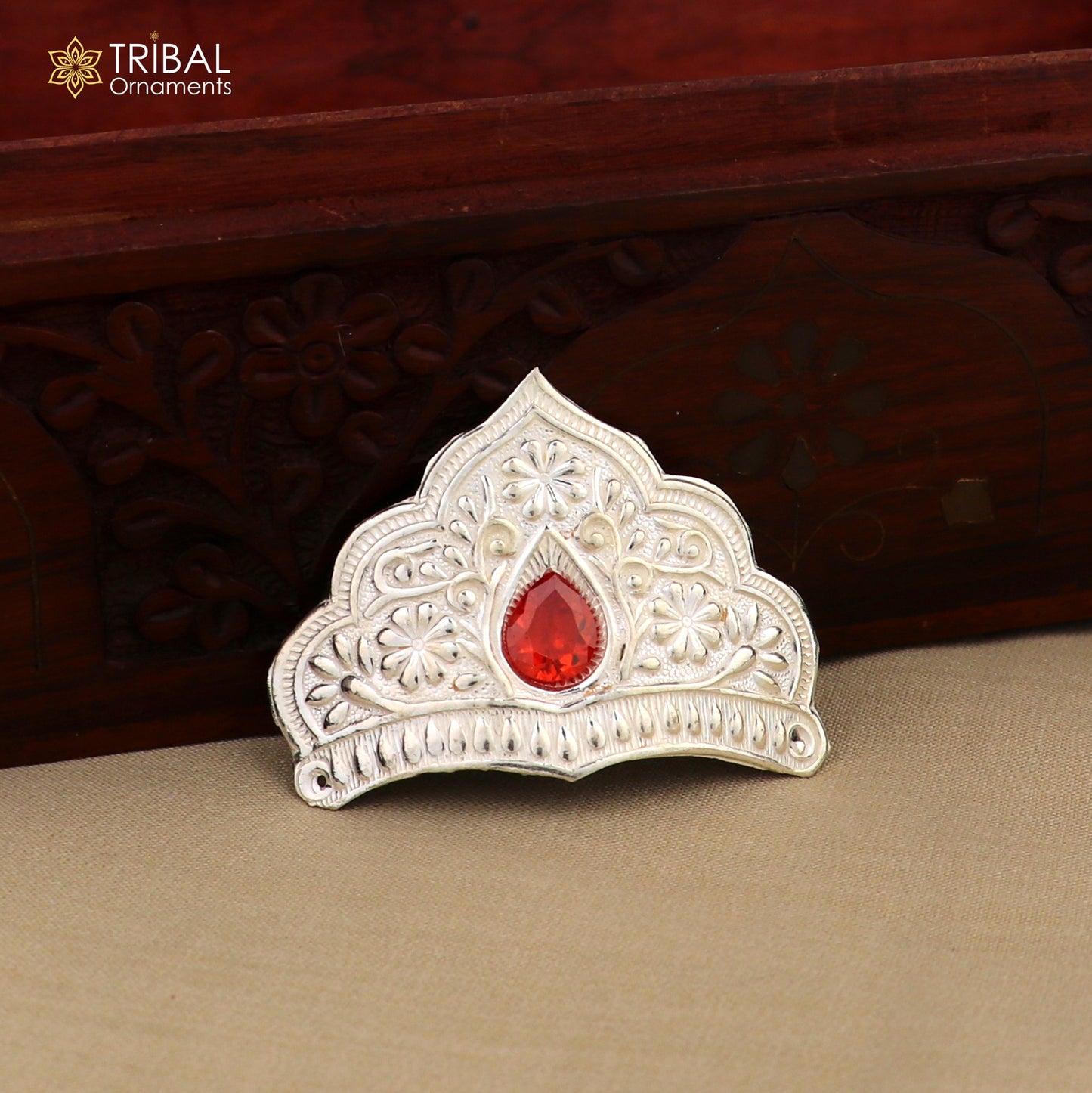 925 sterling silver vintage antique design mukut (crown) peacock design silver god crown home temple god art su872