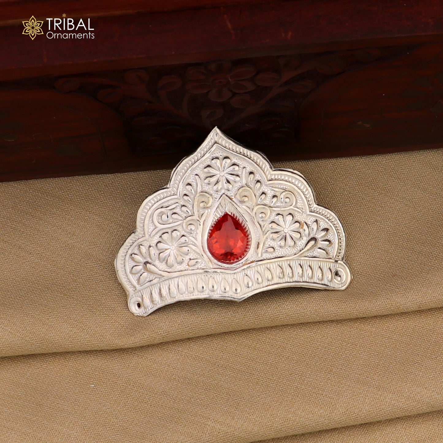 925 sterling silver vintage antique design mukut (crown) peacock design silver god crown home temple god art su872