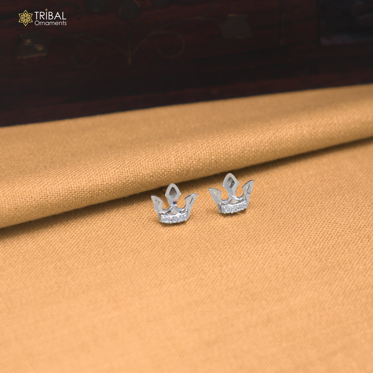 925 sterling silver crown design cz stone stud earring jewelry er374