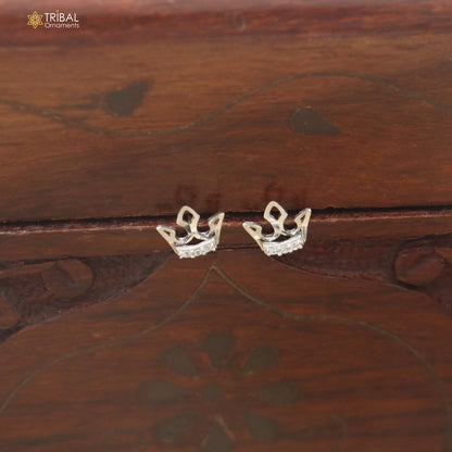 925 sterling silver crown design cz stone stud earring jewelry er374
