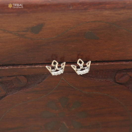 925 sterling silver crown design cz stone stud earring jewelry er374