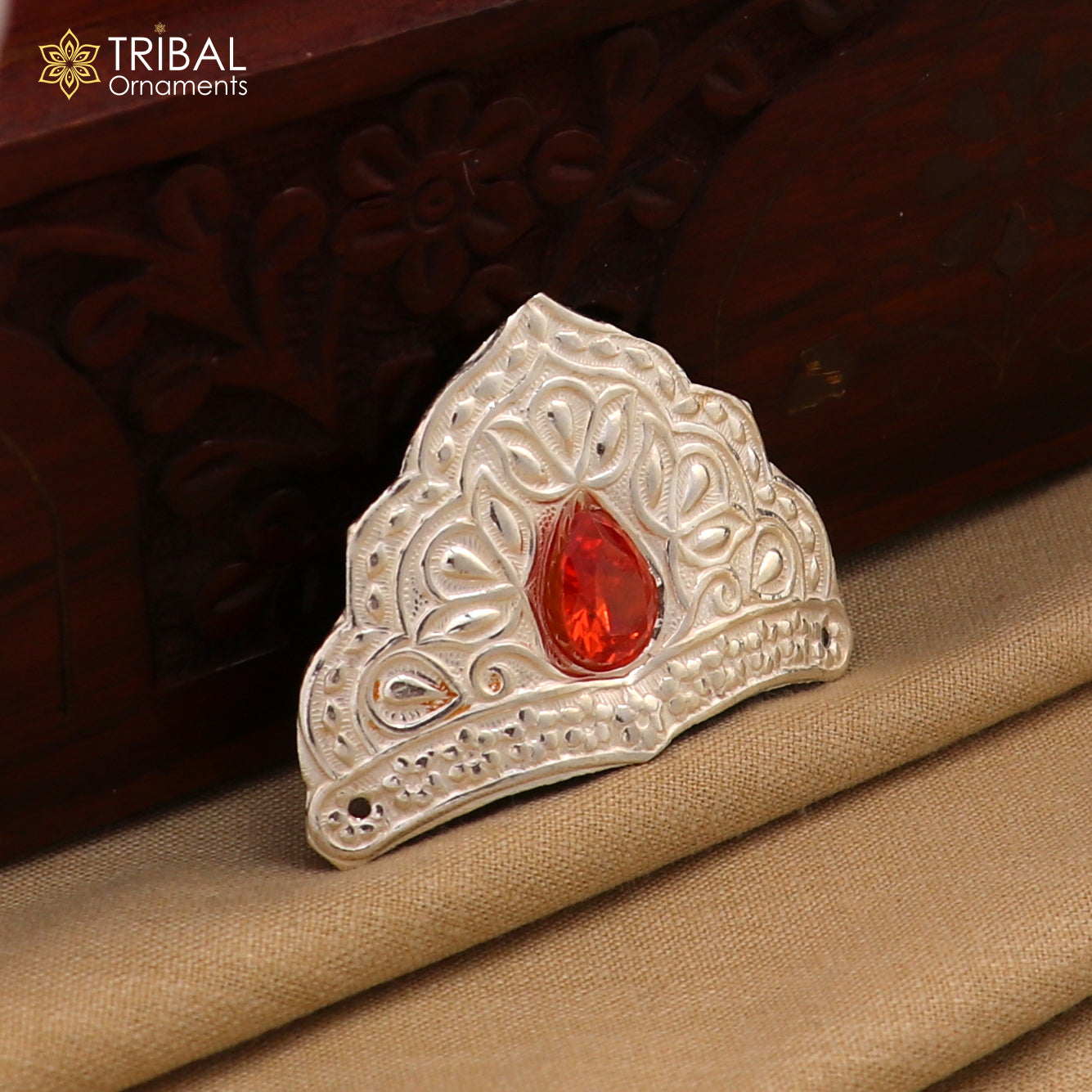 925 sterling silver vintage antique design mukut (crown) peacock design silver god crown home temple god art su872