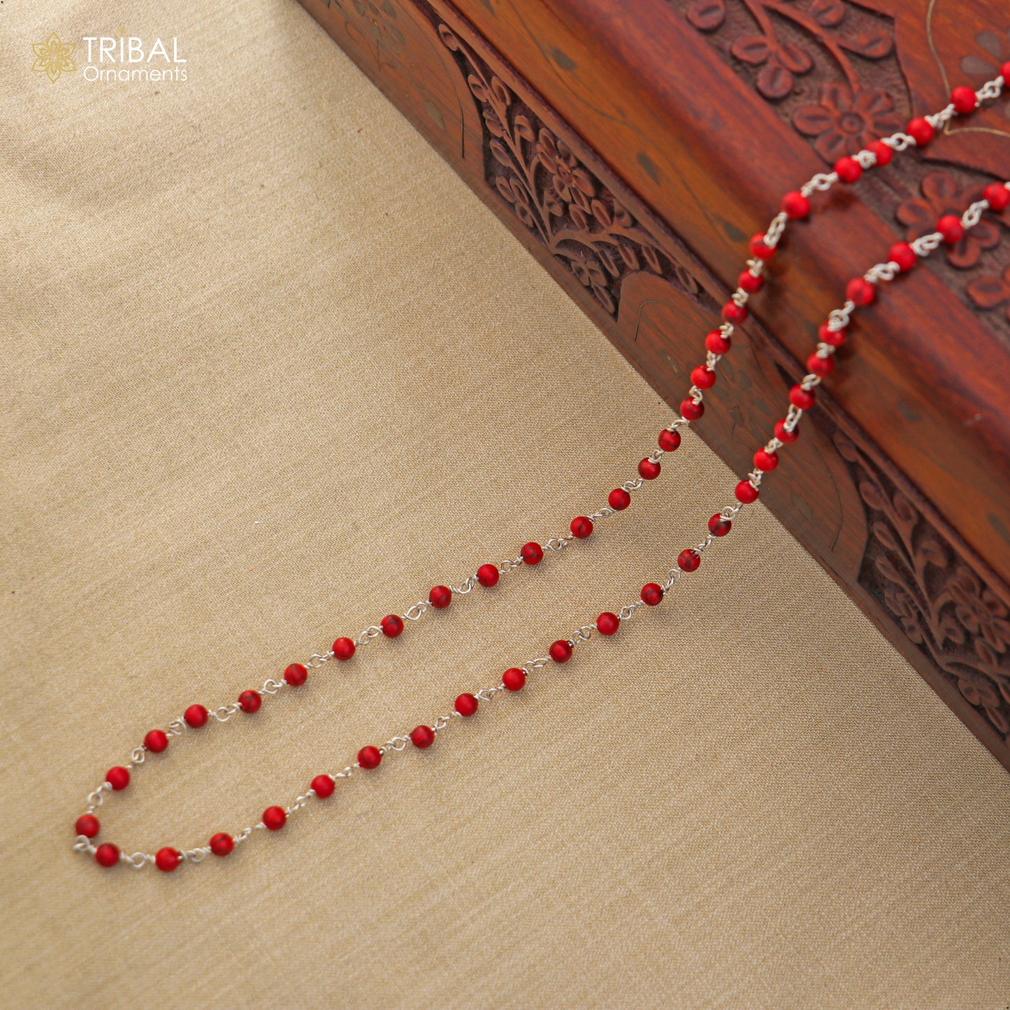 925 sterling silver red jasper beads chain for unisex jewelry ch630 - TRIBAL ORNAMENTS