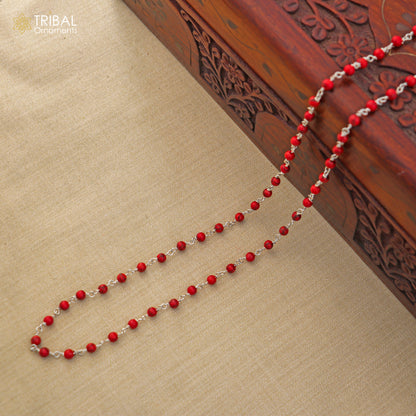 925 sterling silver red jasper beads chain for unisex jewelry ch630 - TRIBAL ORNAMENTS