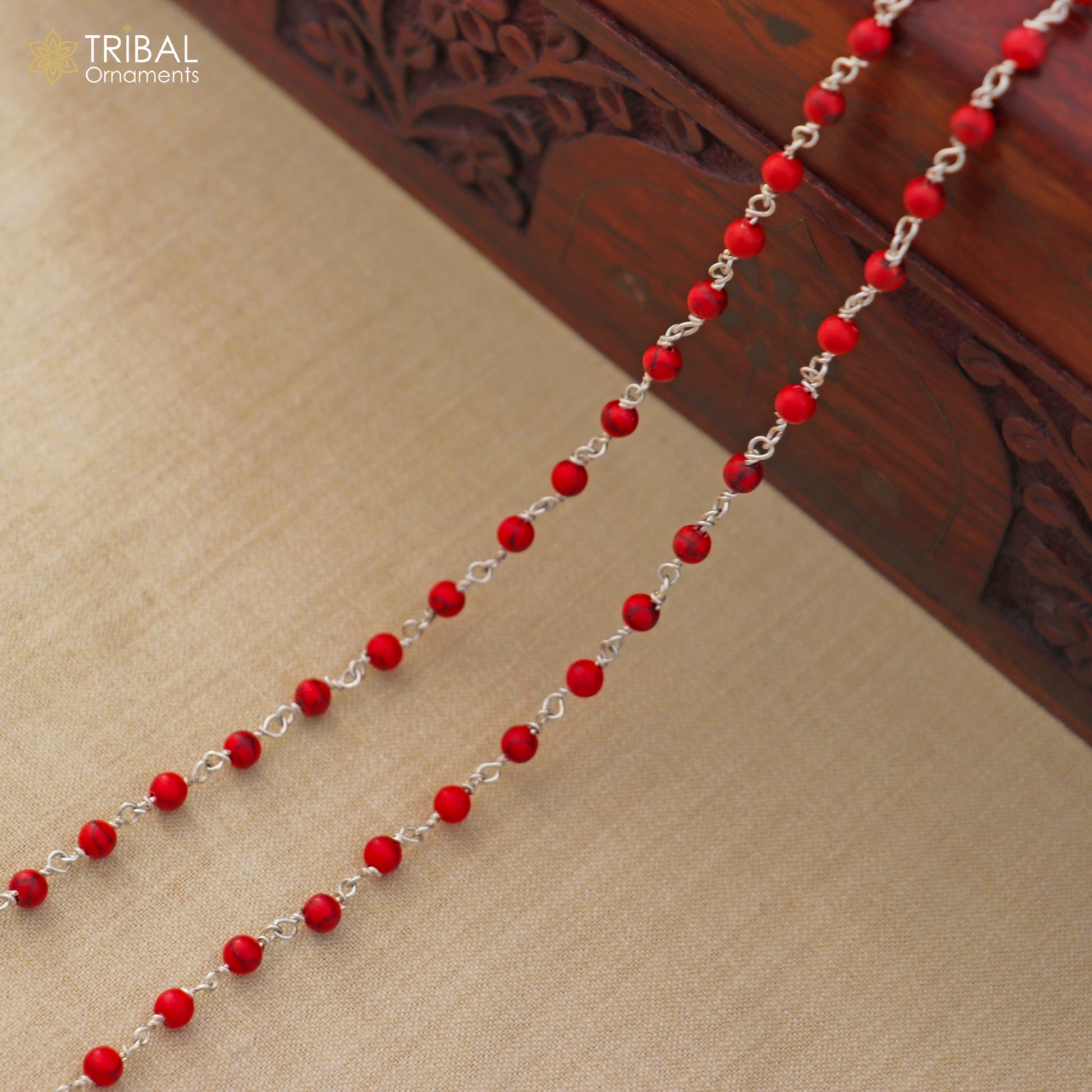925 sterling silver red jasper beads chain for unisex jewelry ch630 - TRIBAL ORNAMENTS