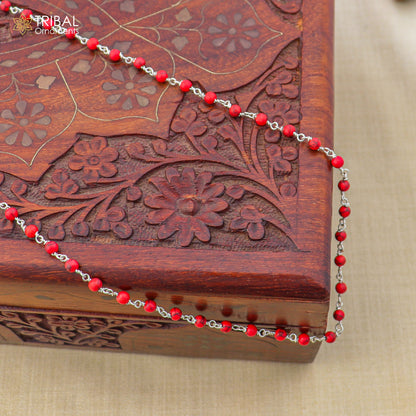 925 sterling silver red jasper beads chain for unisex jewelry ch630 - TRIBAL ORNAMENTS